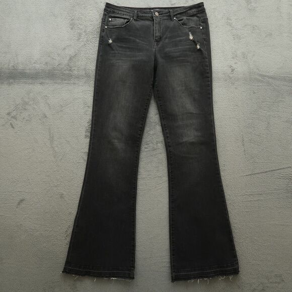 Tractr Denim - Tractr Jeans Women's Size 31 Gray Mid-Rise Flare Denim 34" Inseam Distressed